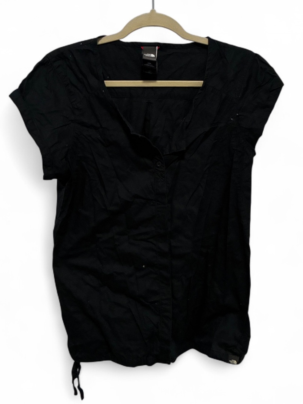 The North Face Black Short-Sleeve Button-Front Drawstring Hem Top
